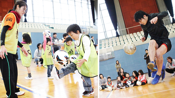 リフティング教室　みんなでチャレンジ　／　メンバーがテクニックを披露